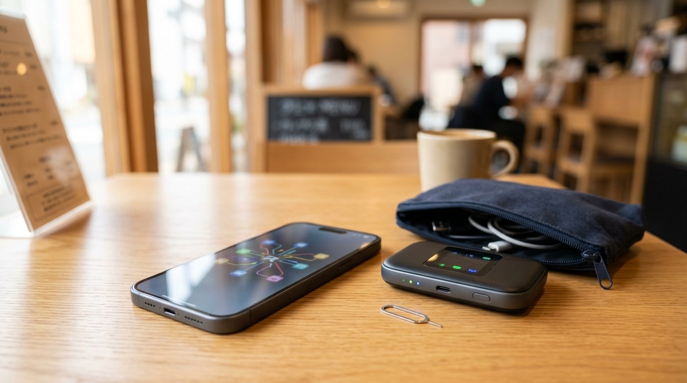 Illustrative smartphone and portable Wi-Fi device for comparing travel connections
